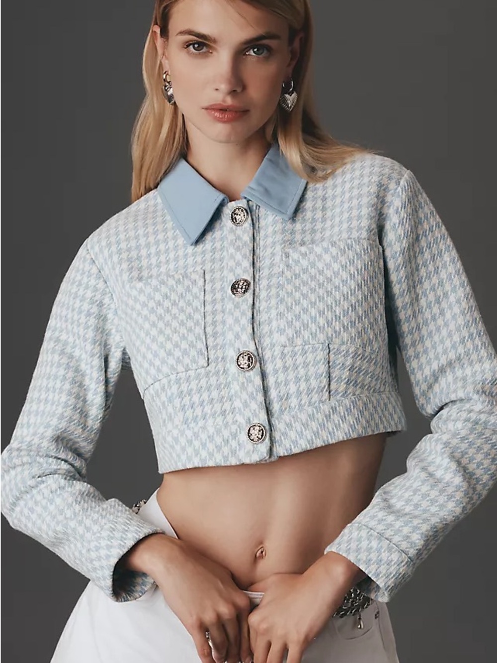 NWT En Saison Raelynn cropped tweed trucker jacket